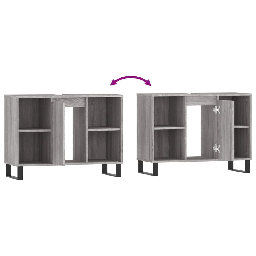 Badkamerkast 80X33X60 Cm Bewerkt Hout Eikenkleurig Grijs sonoma