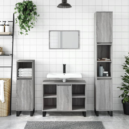 Badkamerkast 80X33X60 Cm Bewerkt Hout Eikenkleurig Grijs sonoma