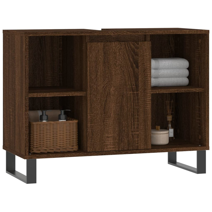 Badkamerkast 80X33X60 Cm Bewerkt Hout bruin eikenkleur
