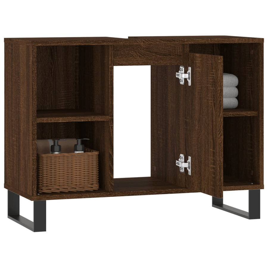 Badkamerkast 80X33X60 Cm Bewerkt Hout bruin eikenkleur