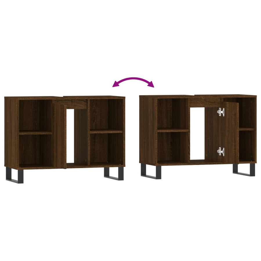 Badkamerkast 80X33X60 Cm Bewerkt Hout bruin eikenkleur