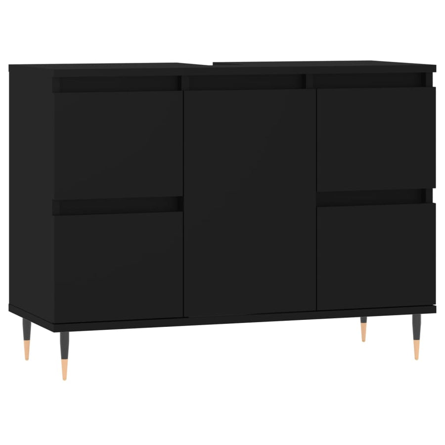 Badkamerkast 80X33X60 Cm Bewerkt Hout Zwart