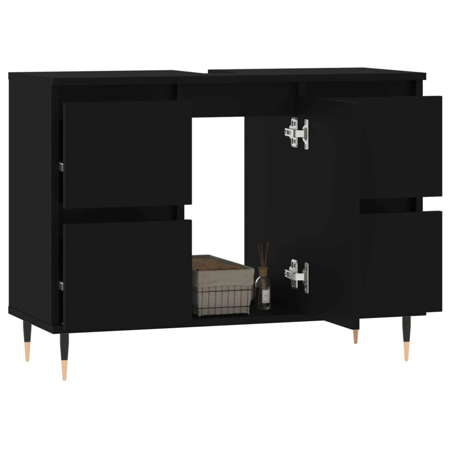 Badkamerkast 80X33X60 Cm Bewerkt Hout Zwart