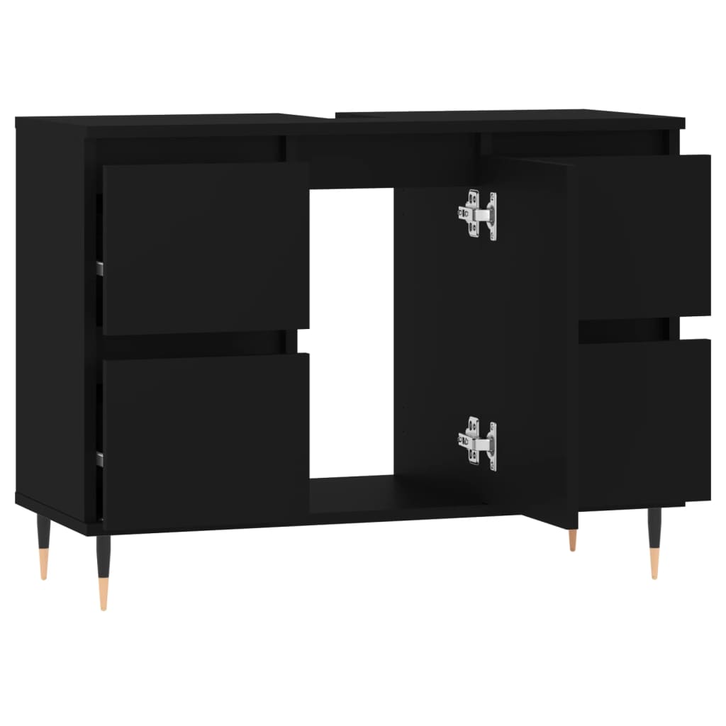 Badkamerkast 80X33X60 Cm Bewerkt Hout Zwart