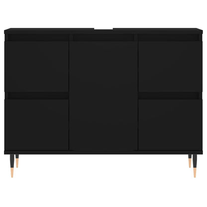 Badkamerkast 80X33X60 Cm Bewerkt Hout Zwart