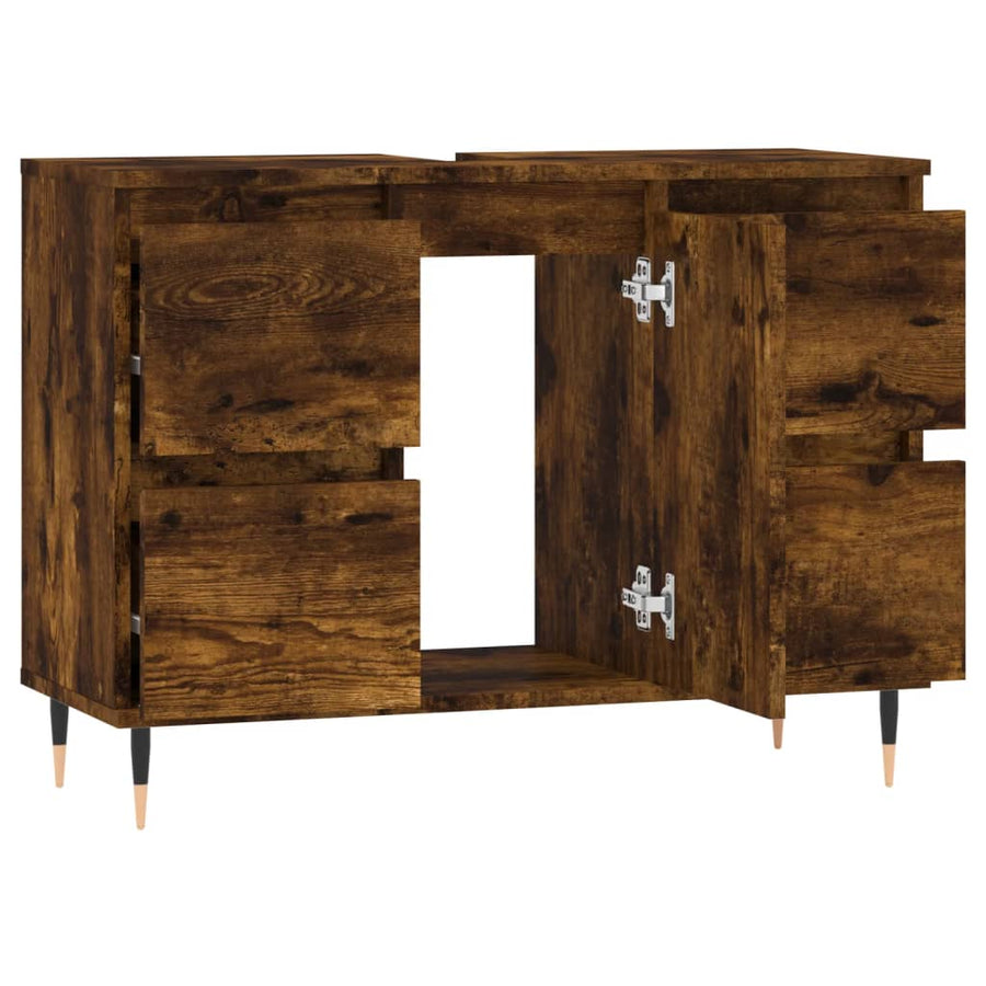 Badkamerkast 80X33X60 Cm Bewerkt Hout Kleurig Gerookt eiken