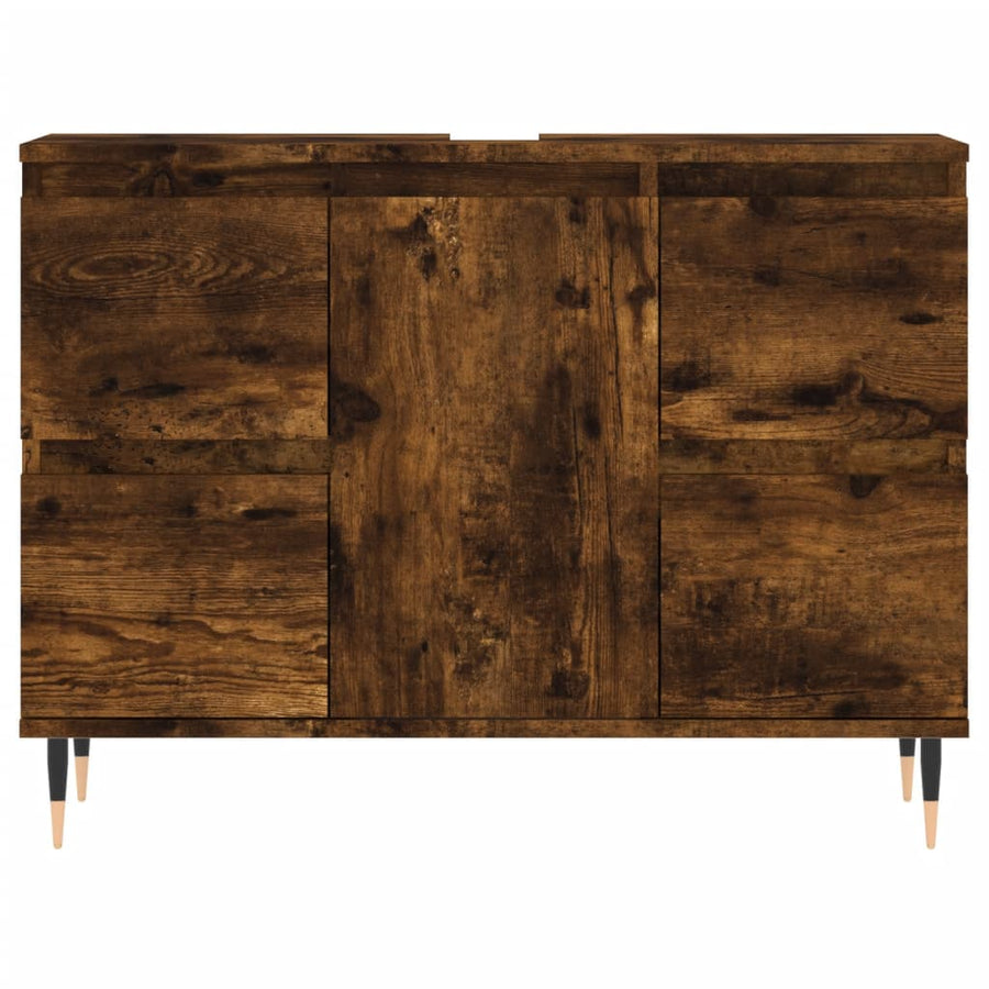 Badkamerkast 80X33X60 Cm Bewerkt Hout Kleurig Gerookt eiken