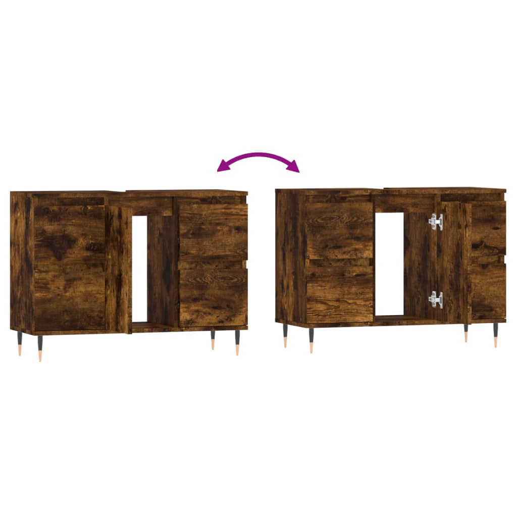 Badkamerkast 80X33X60 Cm Bewerkt Hout Kleurig Gerookt eiken