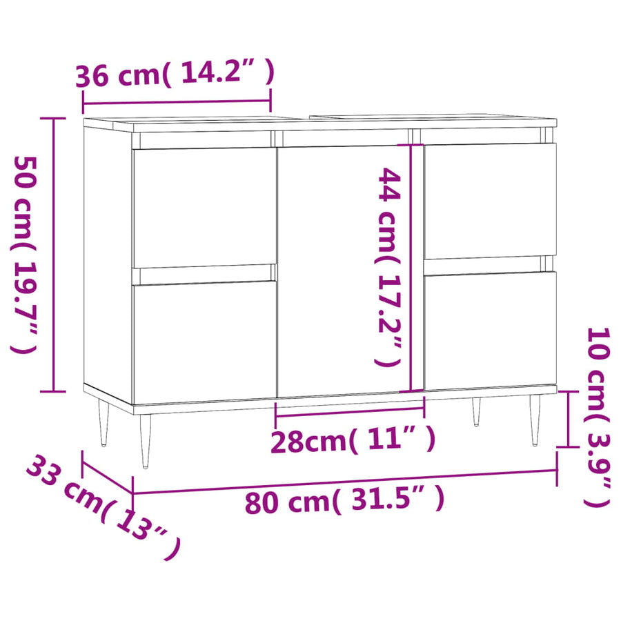 Badkamerkast 80X33X60 Cm Bewerkt Hout Kleurig Gerookt eiken