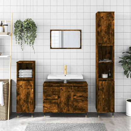Badkamerkast 80X33X60 Cm Bewerkt Hout Kleurig Gerookt eiken