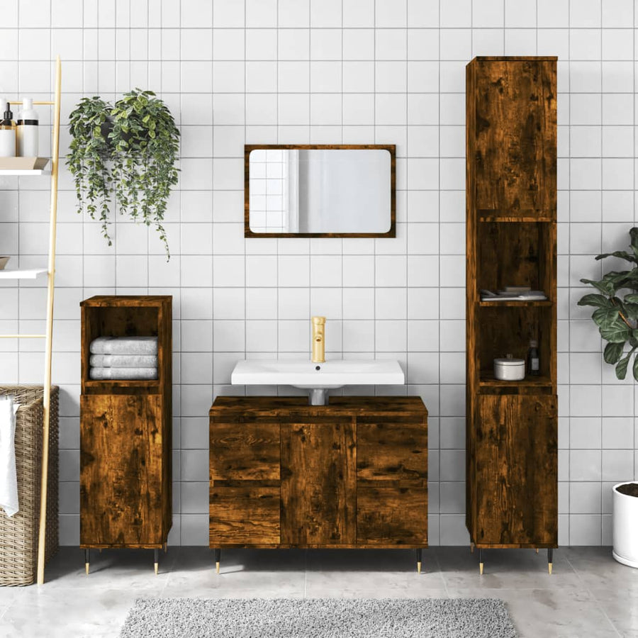 Badkamerkast 80X33X60 Cm Bewerkt Hout Kleurig Gerookt eiken