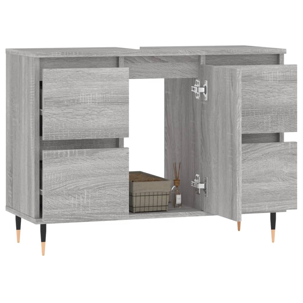 Badkamerkast 80X33X60 Cm Bewerkt Hout Eikenkleurig Grijs sonoma