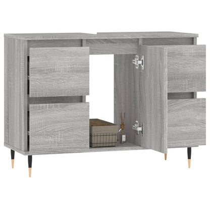 Badkamerkast 80X33X60 Cm Bewerkt Hout Eikenkleurig Grijs sonoma