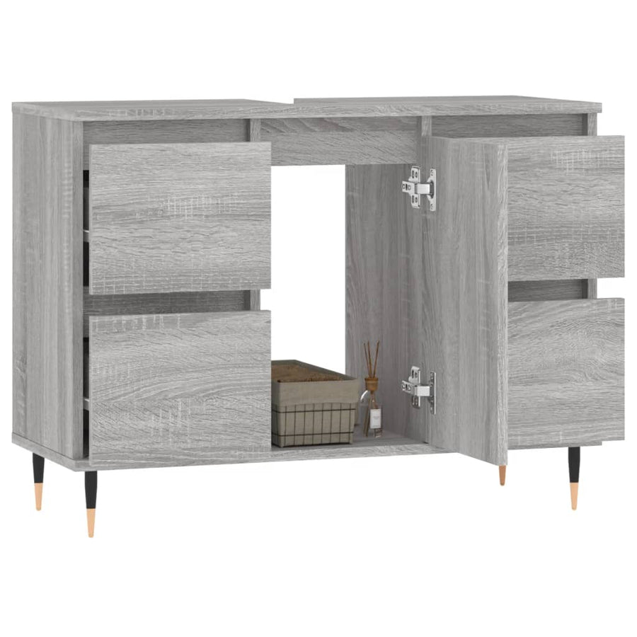 Badkamerkast 80X33X60 Cm Bewerkt Hout Eikenkleurig Grijs sonoma