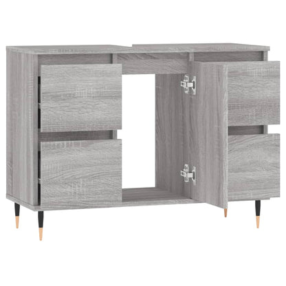 Badkamerkast 80X33X60 Cm Bewerkt Hout Eikenkleurig Grijs sonoma