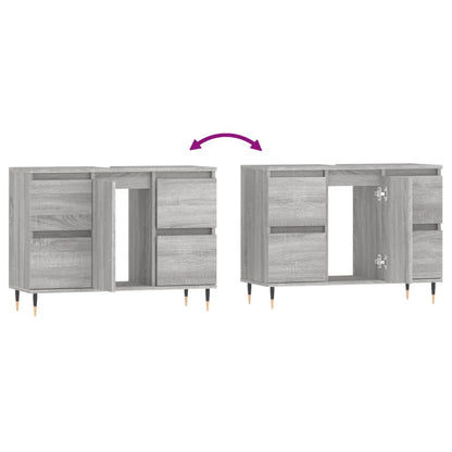 Badkamerkast 80X33X60 Cm Bewerkt Hout Eikenkleurig Grijs sonoma