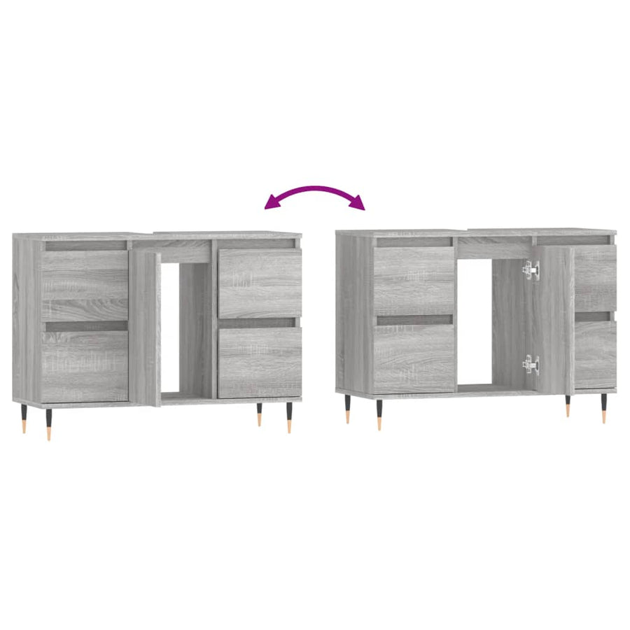 Badkamerkast 80X33X60 Cm Bewerkt Hout Eikenkleurig Grijs sonoma