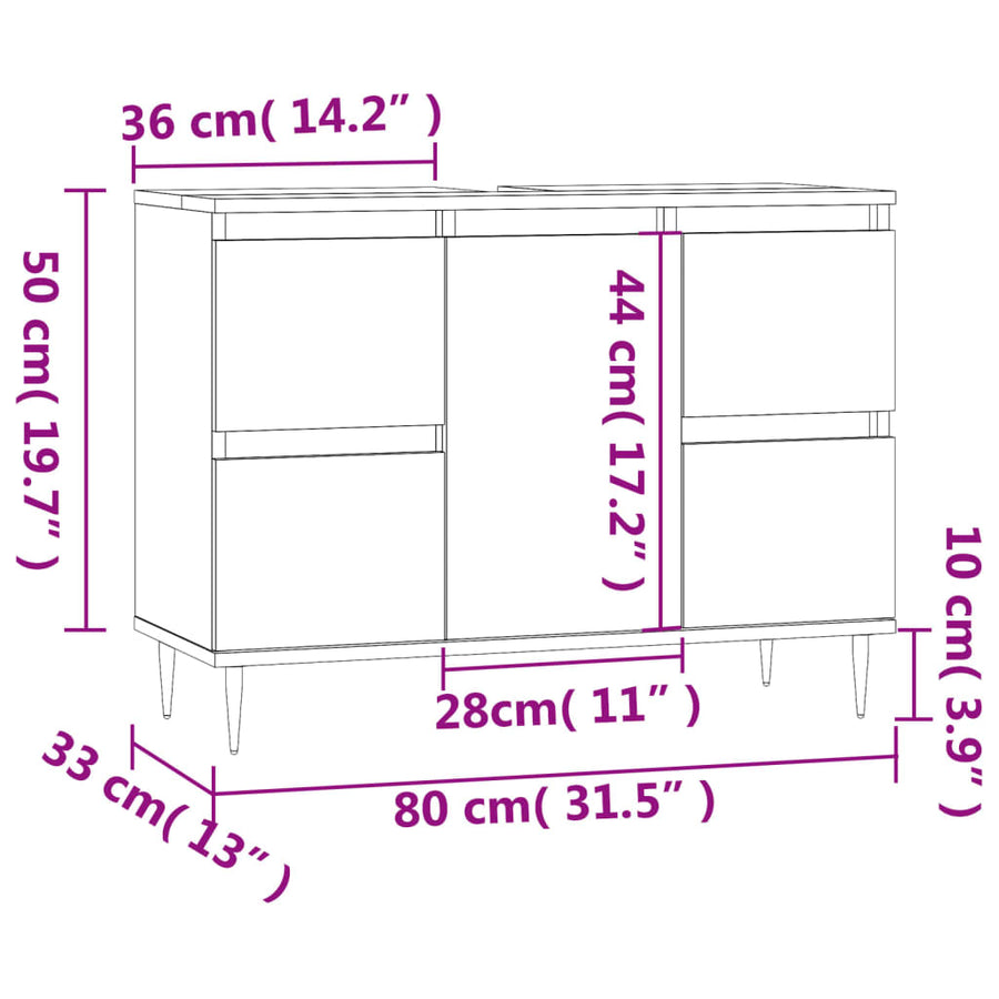 Badkamerkast 80X33X60 Cm Bewerkt Hout Eikenkleurig Grijs sonoma