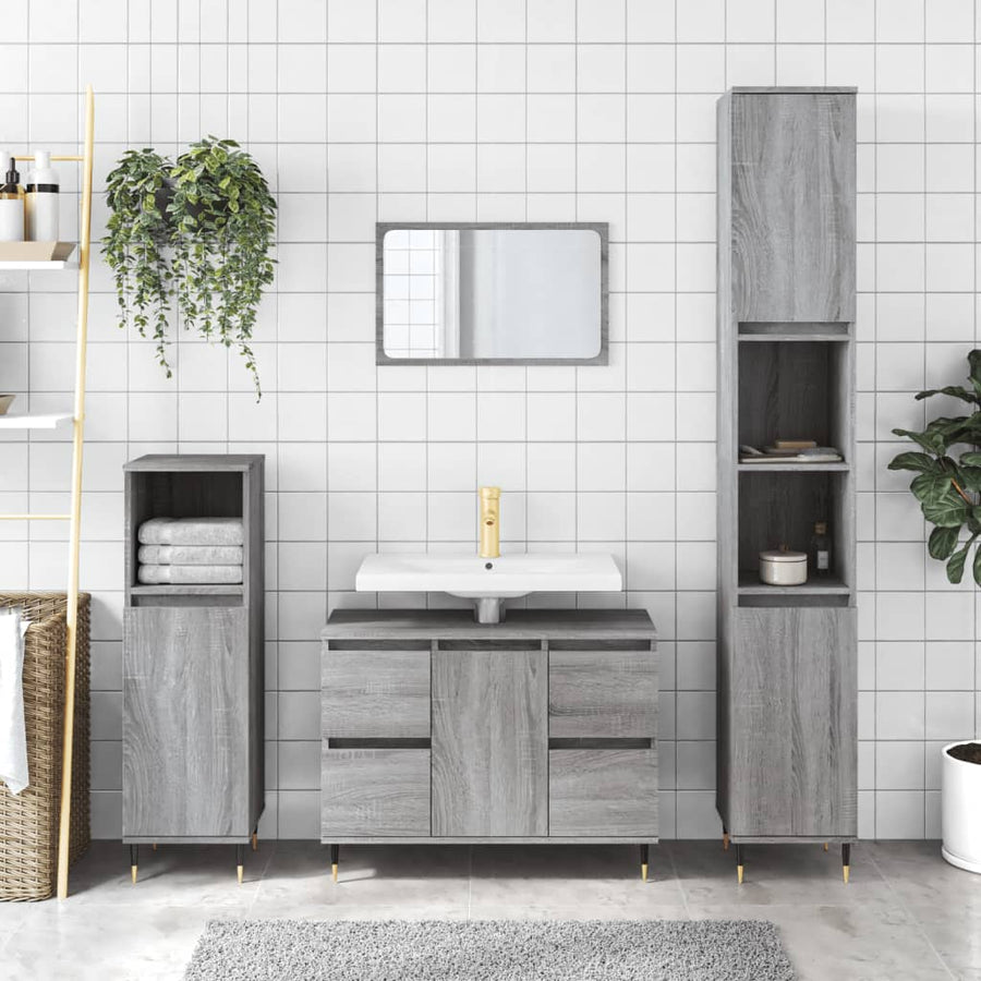 Badkamerkast 80X33X60 Cm Bewerkt Hout Eikenkleurig Grijs sonoma