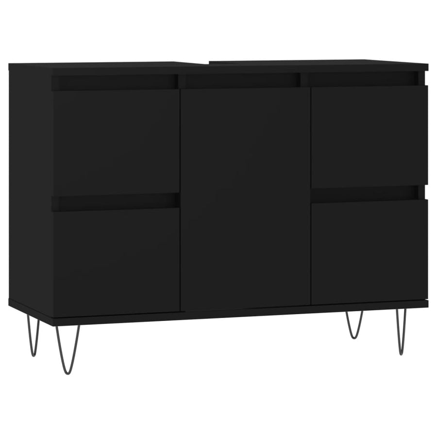 Badkamerkast 80X33X60 Cm Bewerkt Hout Zwart