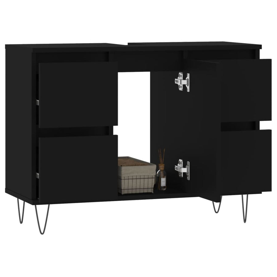 Badkamerkast 80X33X60 Cm Bewerkt Hout Zwart
