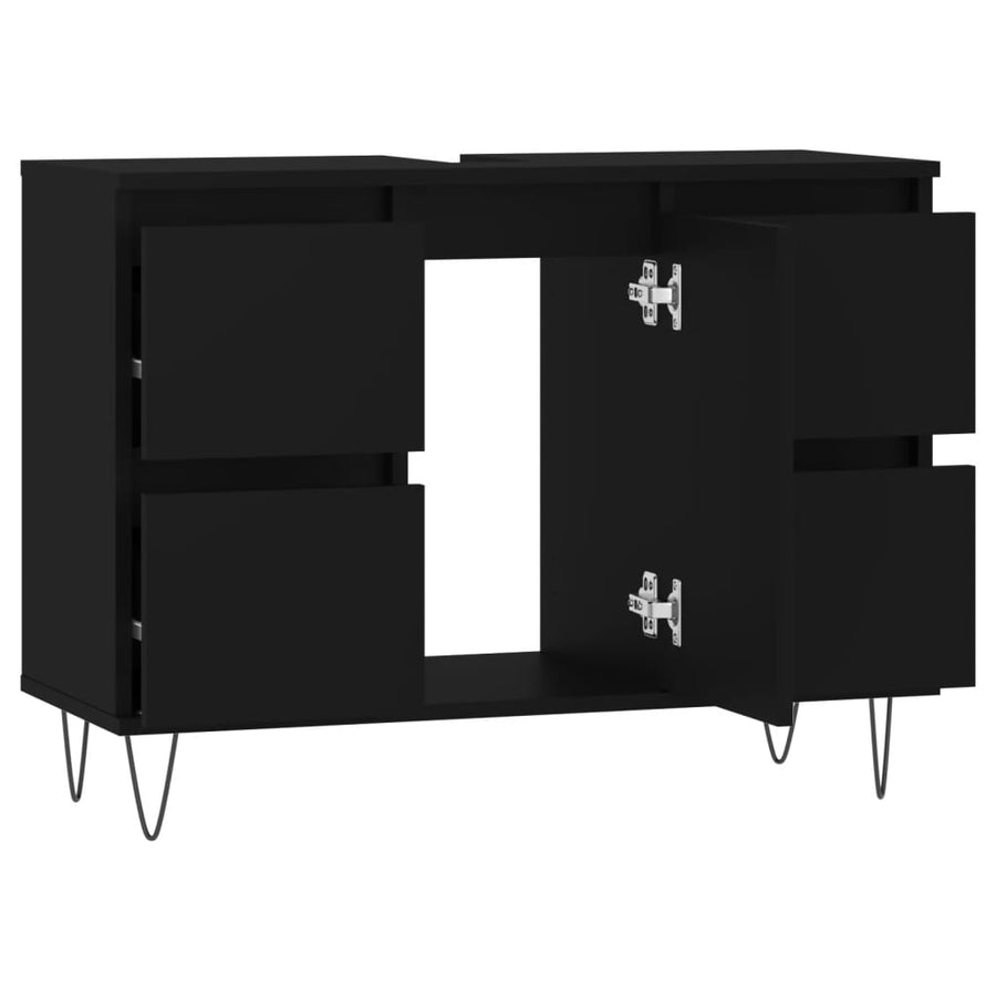 Badkamerkast 80X33X60 Cm Bewerkt Hout Zwart