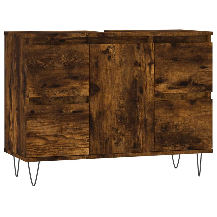 Badkamerkast 80X33X60 Cm Bewerkt Hout Kleurig Gerookt eiken