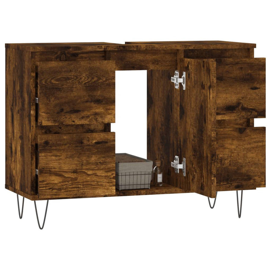 Badkamerkast 80X33X60 Cm Bewerkt Hout Kleurig Gerookt eiken