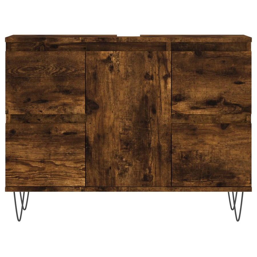 Badkamerkast 80X33X60 Cm Bewerkt Hout Kleurig Gerookt eiken