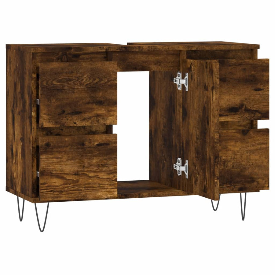Badkamerkast 80X33X60 Cm Bewerkt Hout Kleurig Gerookt eiken