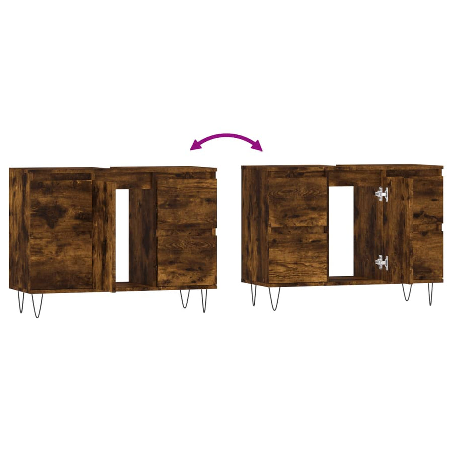 Badkamerkast 80X33X60 Cm Bewerkt Hout Kleurig Gerookt eiken