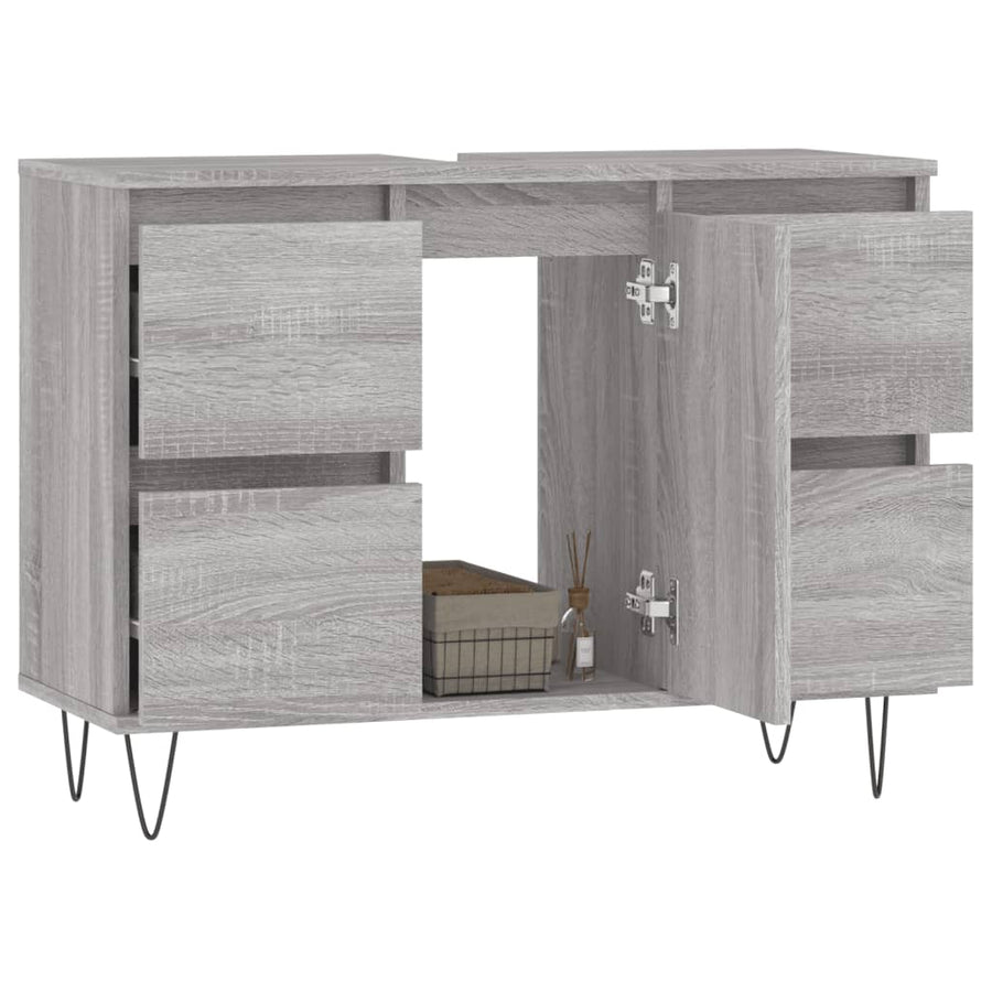 Badkamerkast 80X33X60 Cm Bewerkt Hout Eikenkleurig Grijs sonoma
