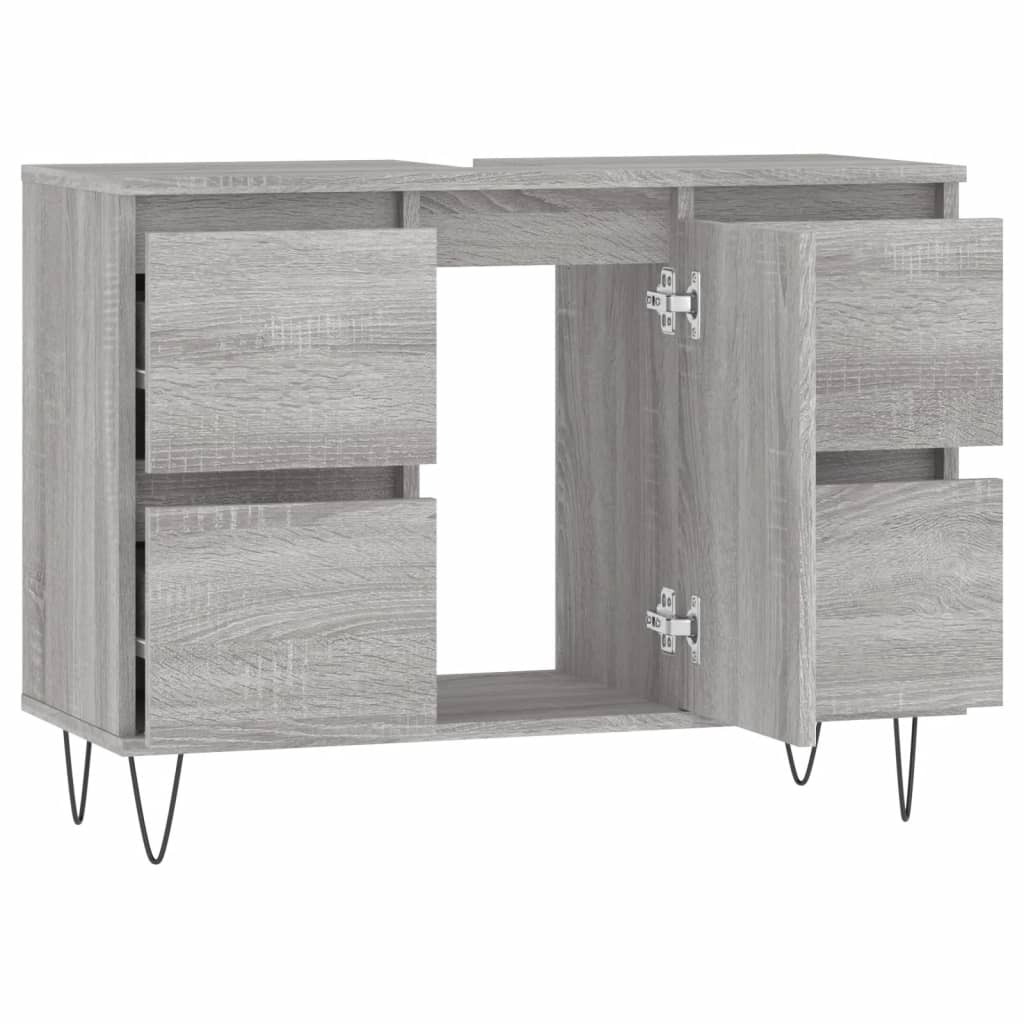 Badkamerkast 80X33X60 Cm Bewerkt Hout Eikenkleurig Grijs sonoma