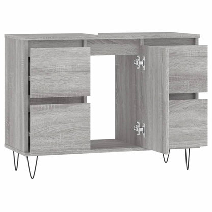 Badkamerkast 80X33X60 Cm Bewerkt Hout Eikenkleurig Grijs sonoma