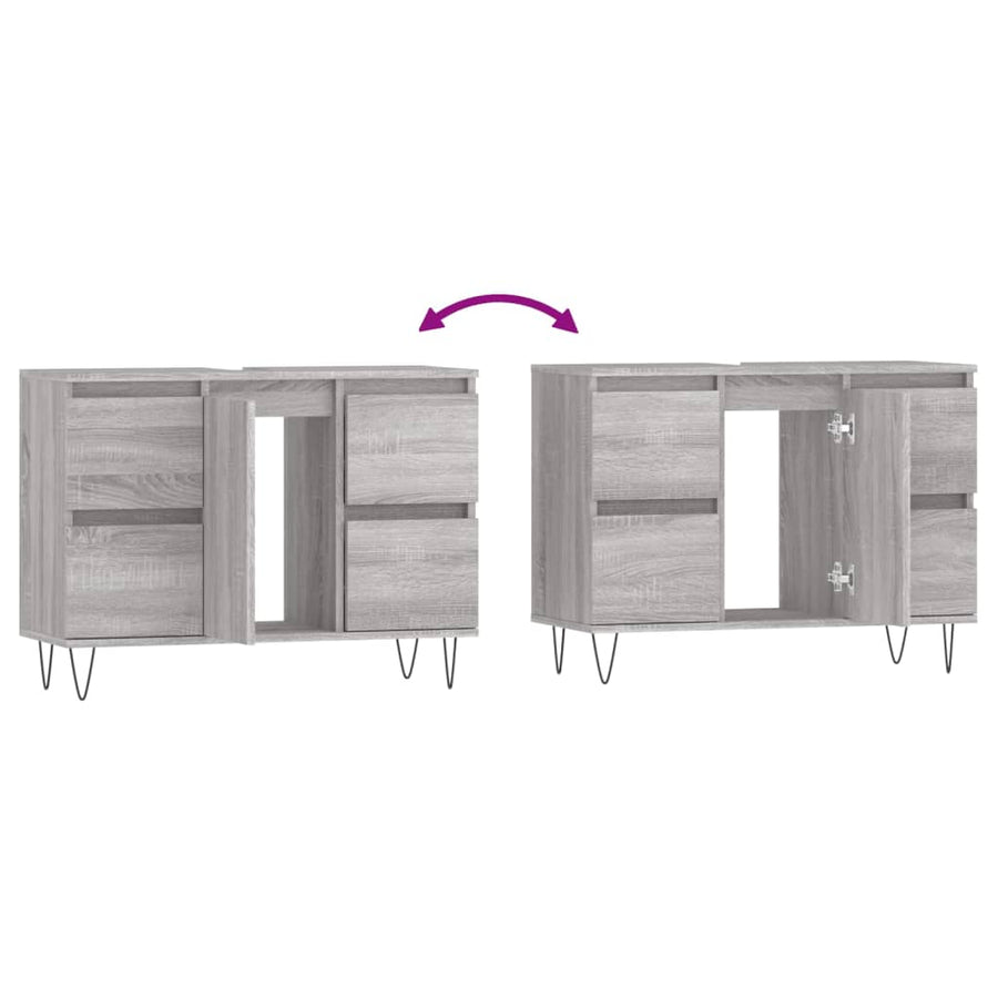 Badkamerkast 80X33X60 Cm Bewerkt Hout Eikenkleurig Grijs sonoma