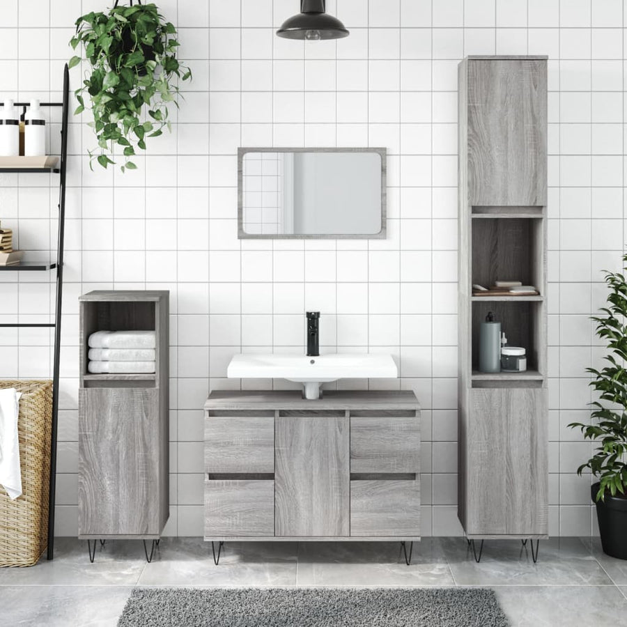 Badkamerkast 80X33X60 Cm Bewerkt Hout Eikenkleurig Grijs sonoma