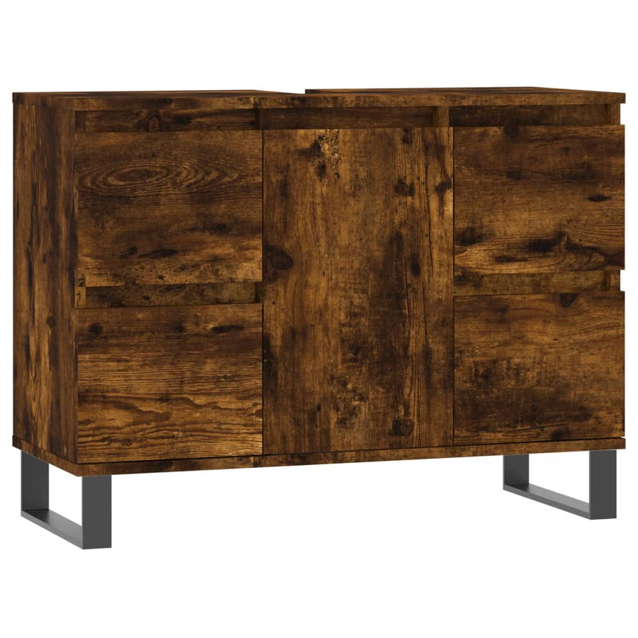 Badkamerkast 80X33X60 Cm Bewerkt Hout Kleurig Gerookt eiken
