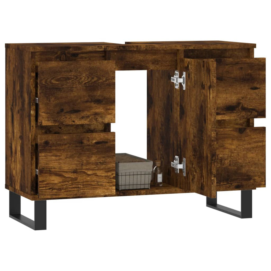 Badkamerkast 80X33X60 Cm Bewerkt Hout Kleurig Gerookt eiken