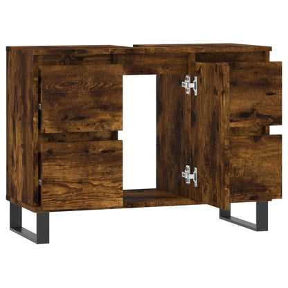 Badkamerkast 80X33X60 Cm Bewerkt Hout Kleurig Gerookt eiken
