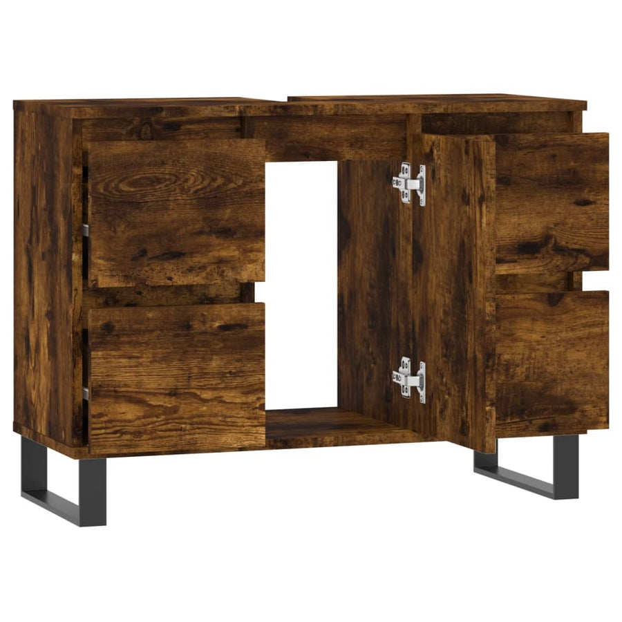 Badkamerkast 80X33X60 Cm Bewerkt Hout Kleurig Gerookt eiken