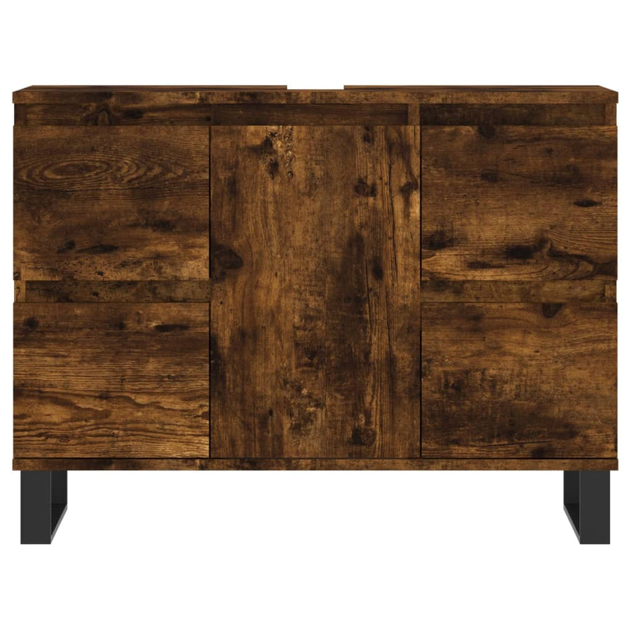 Badkamerkast 80X33X60 Cm Bewerkt Hout Kleurig Gerookt eiken