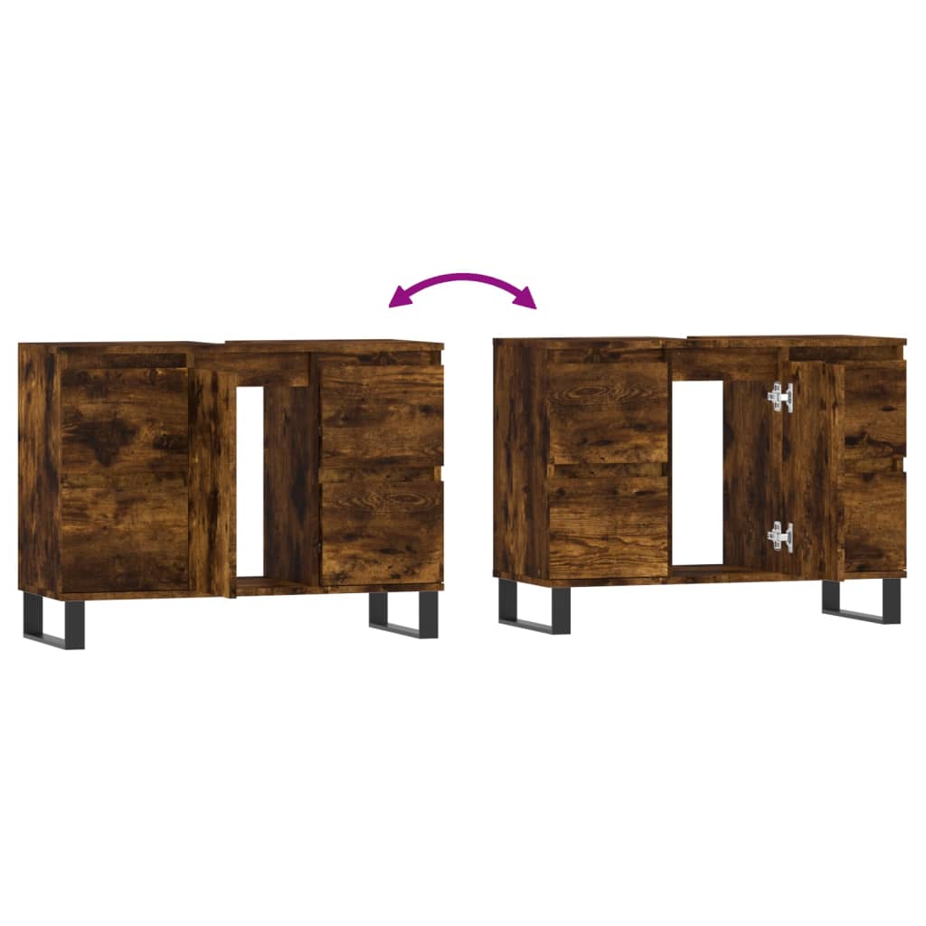 Badkamerkast 80X33X60 Cm Bewerkt Hout Kleurig Gerookt eiken