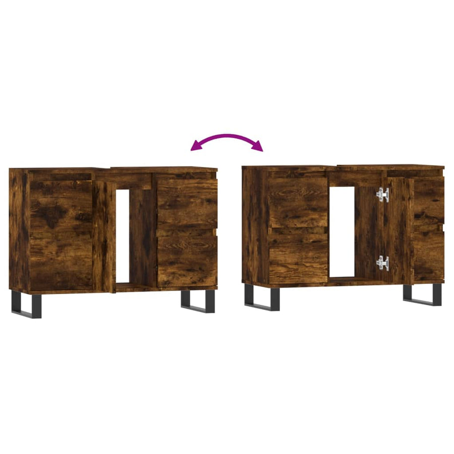 Badkamerkast 80X33X60 Cm Bewerkt Hout Kleurig Gerookt eiken