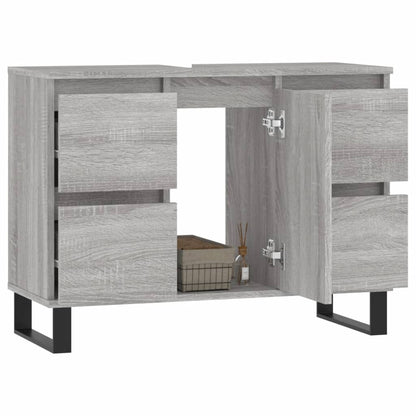 Badkamerkast 80X33X60 Cm Bewerkt Hout Eikenkleurig Grijs sonoma