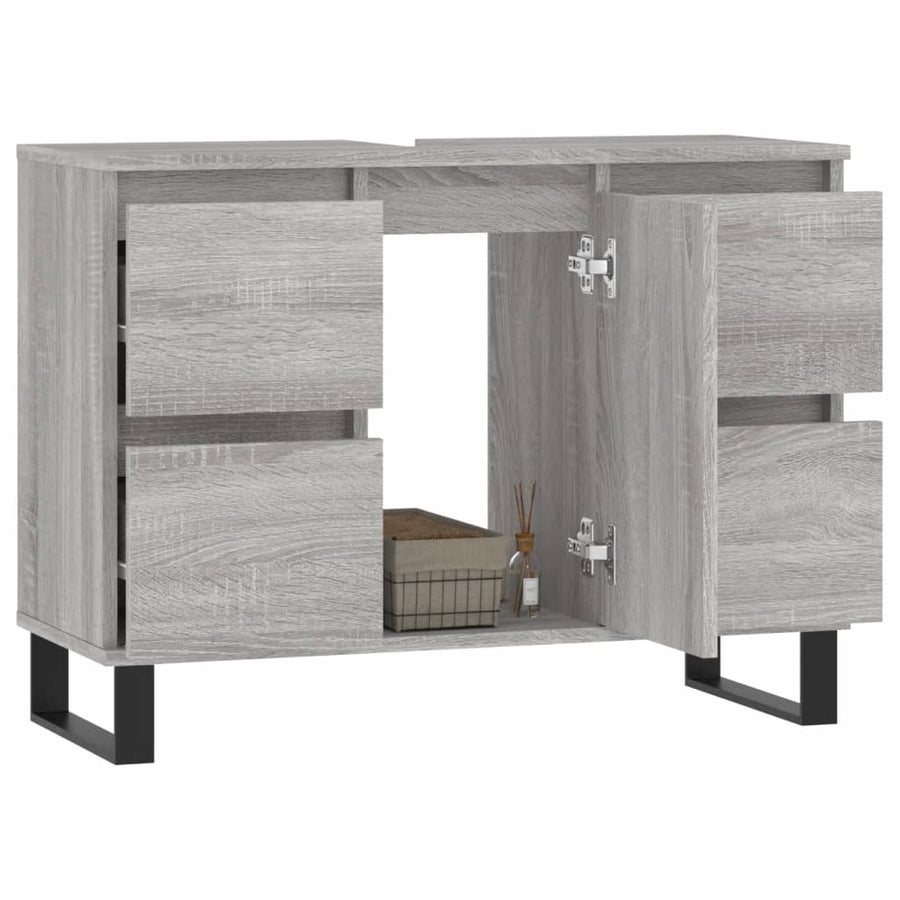 Badkamerkast 80X33X60 Cm Bewerkt Hout Eikenkleurig Grijs sonoma
