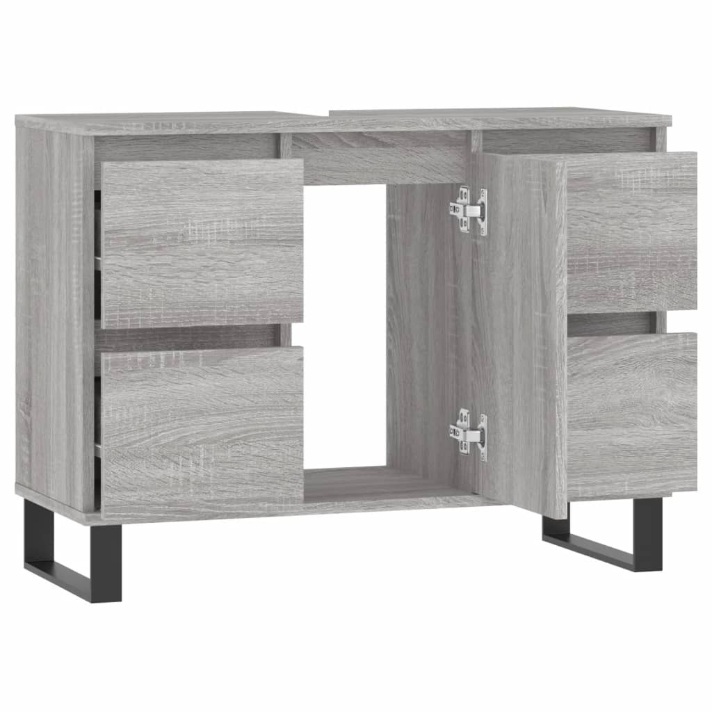 Badkamerkast 80X33X60 Cm Bewerkt Hout Eikenkleurig Grijs sonoma
