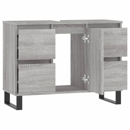 Badkamerkast 80X33X60 Cm Bewerkt Hout Eikenkleurig Grijs sonoma