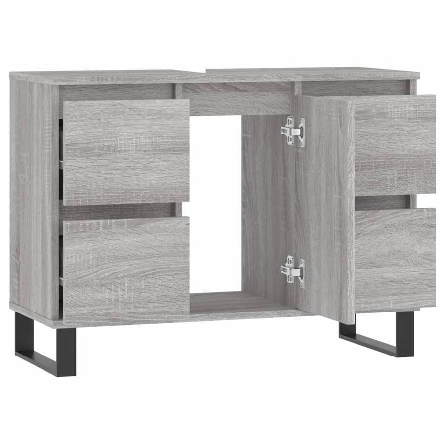 Badkamerkast 80X33X60 Cm Bewerkt Hout Eikenkleurig Grijs sonoma