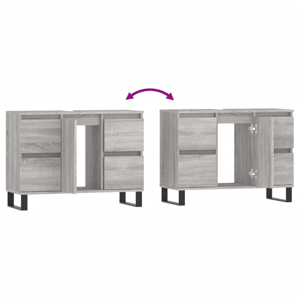 Badkamerkast 80X33X60 Cm Bewerkt Hout Eikenkleurig Grijs sonoma