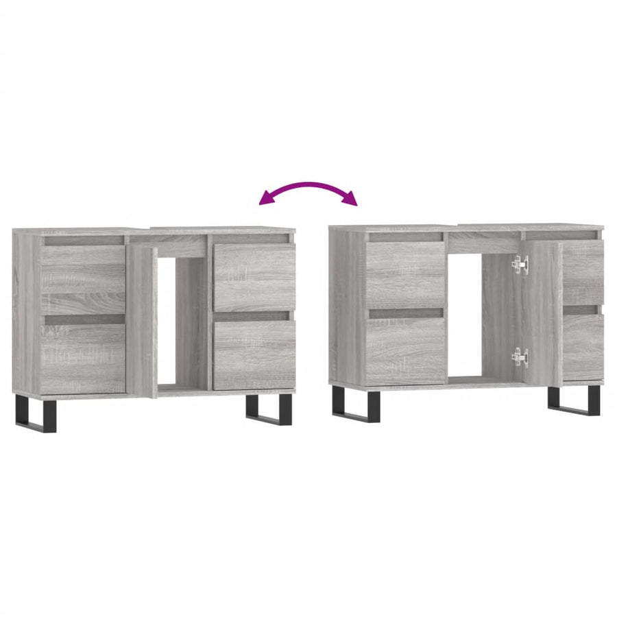 Badkamerkast 80X33X60 Cm Bewerkt Hout Eikenkleurig Grijs sonoma
